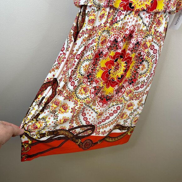 Vintage Womens Baroque Equestrian Chain Print Dress NWT Sz 8 Orange Flowy Knit - Picture 5 of 12